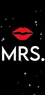 Stylish "Mrs." text with red lips on black background wallpaper.